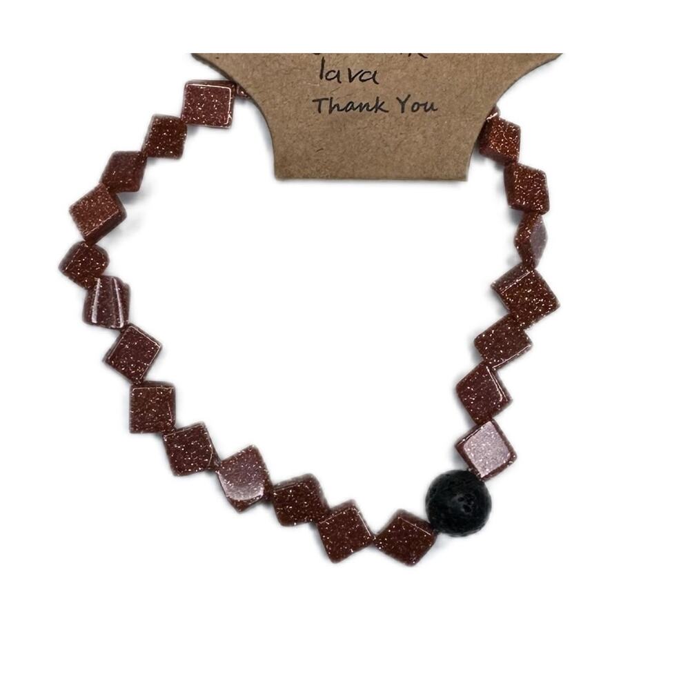 Gold Stone lava  8mm bracelet stretch handmade man made